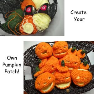 Showing how your yarn skeins can be transformed into a variety of Mini Jack-o'-lanterns.