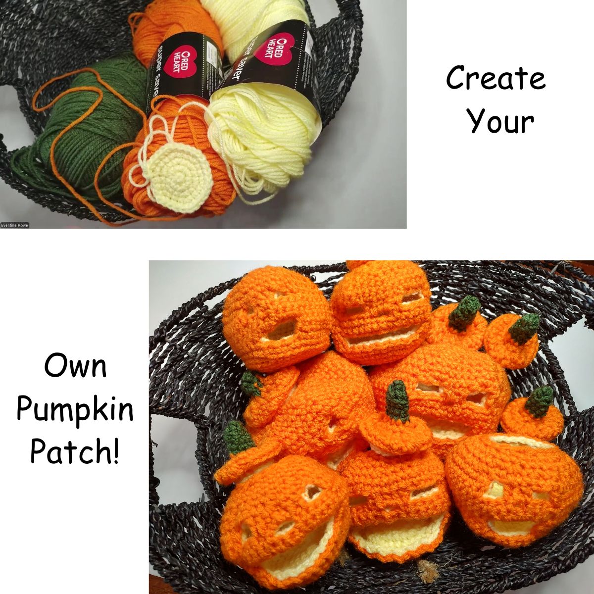 Showing how your yarn skeins can be transformed into a variety of Mini Jack-o'-lanterns.